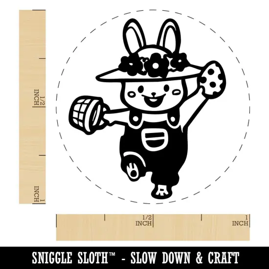Cute Easter Bunny with Hat Egg and Overalls Self-Inking Rubber Stamp Crafting Purple {1}