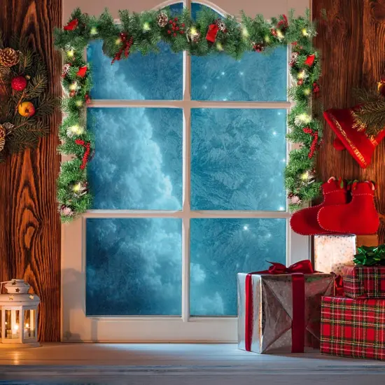 9 FT LED Christmas Garland with Pinecones Red Berries Bows Christmas Balls {2}