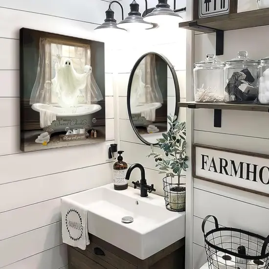 Halloween Funny Ghost Canvas Wall Art - White Ghost Picture (12x16 Inch) {4}