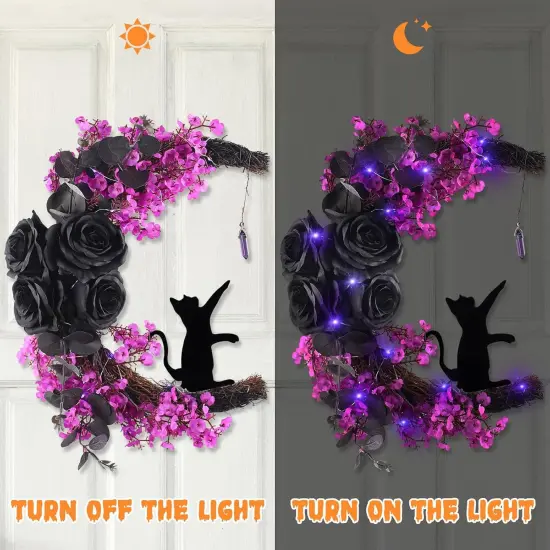 Halloween Wreaths Moon Cat Wreaths with Lights {2}