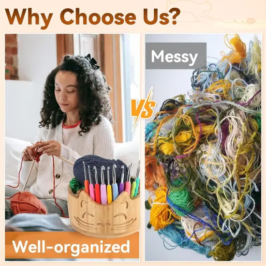 7 X 4inch Cat Yarn Bowl Set, Wooden Yarn Bowls for Crocheting {5}