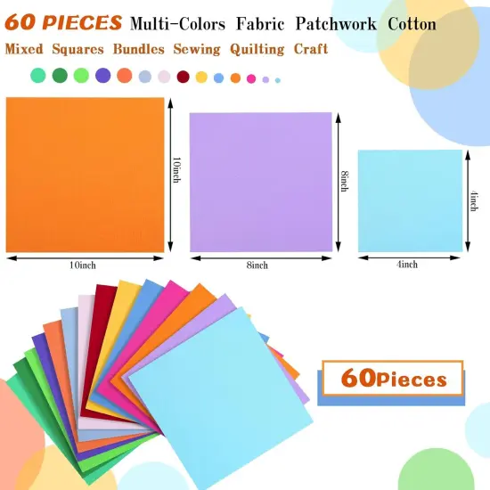 60 Pieces Solid Cotton Quilting Precut Fabric Color Bundles Fabric Quilt {2}