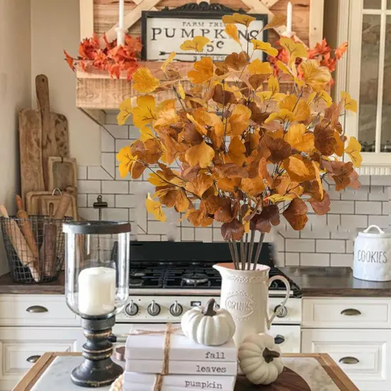 6 Pcs Artificial Fall Ginkgo Leaves Stems {5}