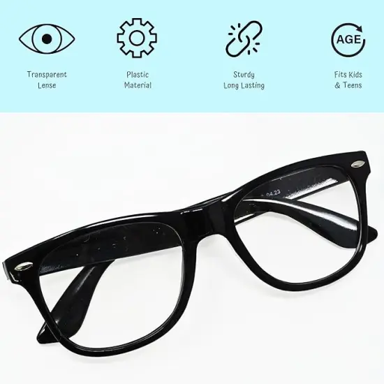 4E's Novelty Costume Glasses for Kids & Adults, Black Retro Nerd Eyeglasses with Clear Lenses, Fake Non-Prescription Glasses for Old Man, Teacher, 100 Days of School, Nerd, Hipster & Funny Costume Accessories {3}