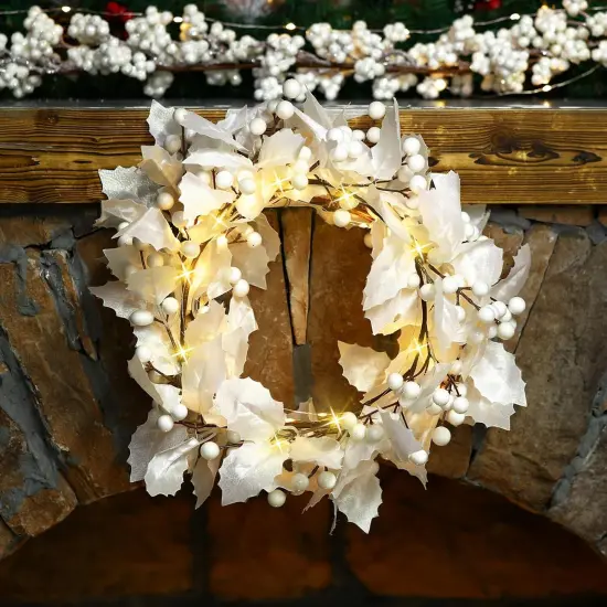 Winter Berry String Garland 6ft Lighted Artificial Berry Holly Leaves Garland {5}
