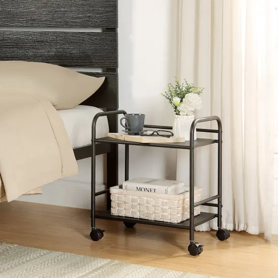2-Tier Metal Rolling Utility Cart &ndash; Mobile Storage Shelf with Caster WheelsC Black {3}