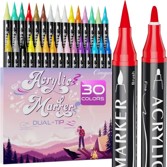 30 Colors Dual Tip Acrylic Paint Markers {1}