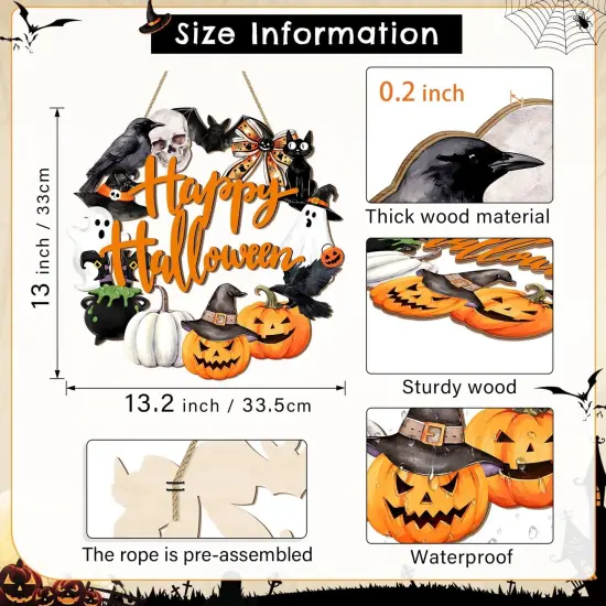 Happy Halloween Wood Wreath Ghost Black Cat Pumpkin Skull {5}