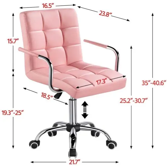 Faux Leather Adjustable Swivel Mid-Back Swivel Office Chair with Rolling Wheels Pink {4}
