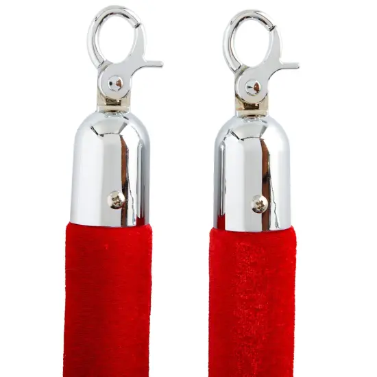 Set of 2 Red Velvet Stanchion Rope - 5 ft Control Barriers with Polished Silver Hooks {6}