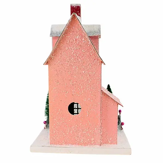 Cody Foster 14.5 Inch Merry Christmas House Christmas Putz House , Christmas Decor Retro Vintage Putz Look Holiday Pink {4}