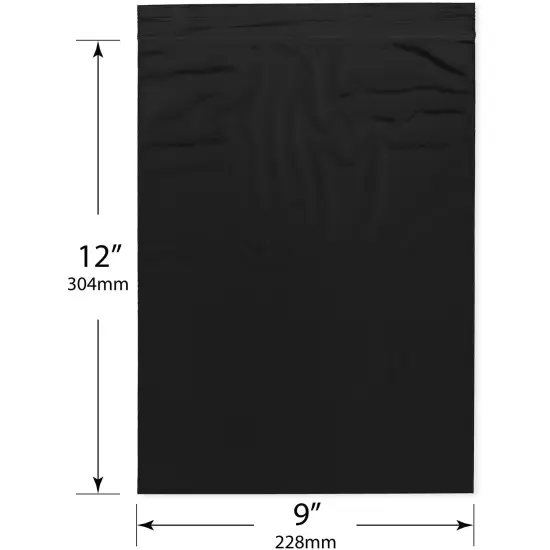 Plymor 9" x 12", Black 2 Mil Zipper Reclosable Plastic Bags {3}