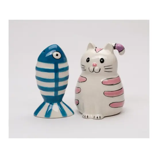 Ceramic Cat & Fish Salt and Pepper Shakers, Cat Lover Gift, Kitchen Decor, Gift for Her {2}
