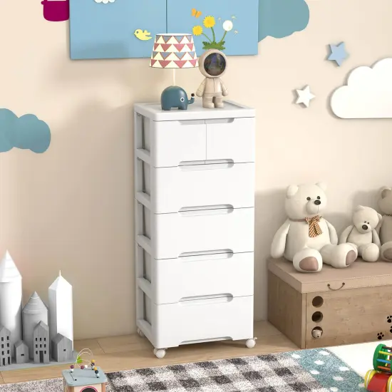 Costway 1/2 PCS 6-Drawer Plastic Rolling Storage Cart with 4 Universal Wheels Dresser Cabinet {2}