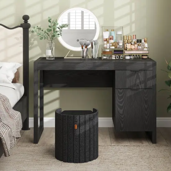 Costway Computer Desk with Storage Cabinet Pull-out Drawer Stable Thick Legs for Bedroom White/Black {4}