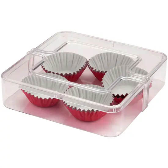 Pioneer Plastics 092C Clear Square Plastic Container, 4.625" W x 4.625" D x 1.125" H {4}