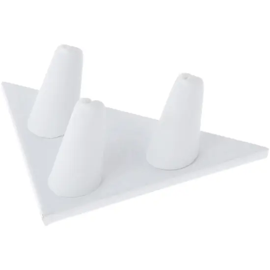 Plymor White Faux Leather Ring Finger Display, Three on Triangular Base, 5" W x 3.25" D x 1.625" H {1}