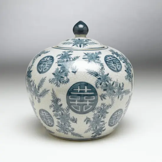 AA Importing 59751 Blue And White Round Jar With Lid {1}