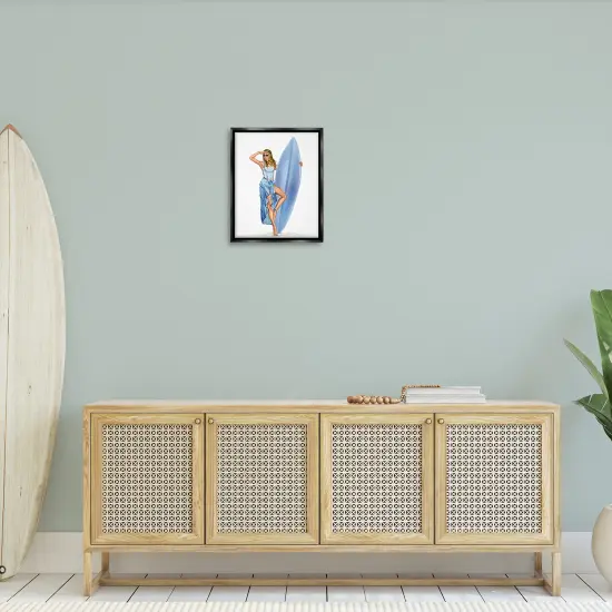Stupell Industries Trendy Surfer Girl in Blue Floating Frame Design by Ziwei Li {8}