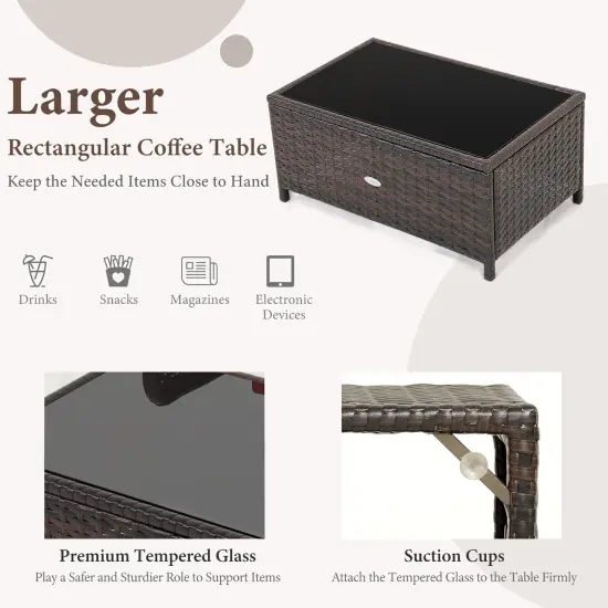 Costway 2PCS Patio Rattan Wicker Love-seat Coffee Table SetCushioned Bench Garden Deck {6}