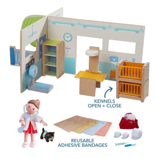 HABA Little Friends Veterinary Clinic Play Set - 4 Detailed Rooms with 1 Vet Figure, Kitten, Kennels and Accessories Multicolor {3}