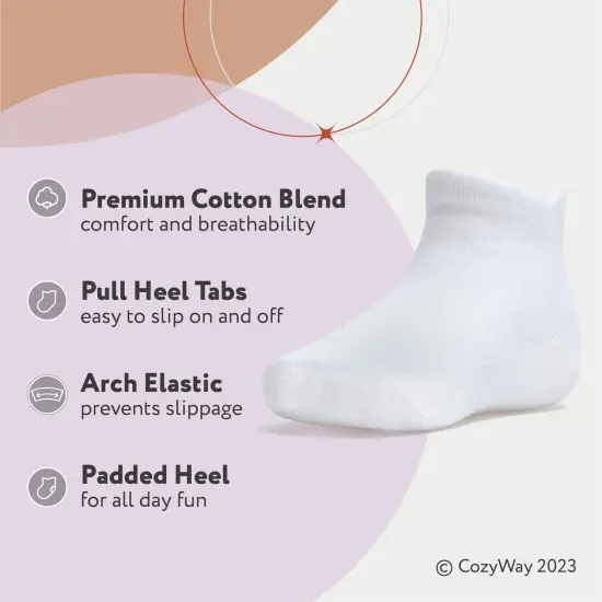 CozyWay Kids Ankle Socks - Comfy Cotton Socks for Boys and Girls Ages 3 Years and Up - No Show Soft & Breathable - Unisex White - 12 Pack {2}
