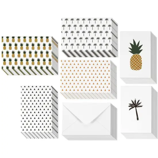 Blank Tropical Greeting Cards with Envelopes, Pineapple Palm Tree (4x6 In, 48 Pack) Multicolor {5}
