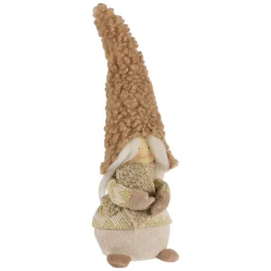 Northlight Standing Gnome Girl with Plush Hat Christmas Figurine - 11.5" Beige {5}