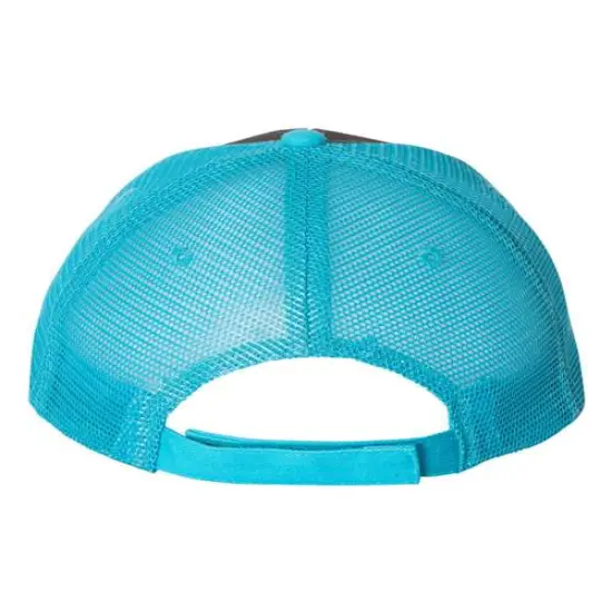Valucap® Sandwich Trucker Cap Stylish Comfortable Fit Charcoal/ Neon Blue {2}