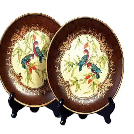 Pair of 10 Inch Diameter Parrot Decorative Plates Multicolor {3}