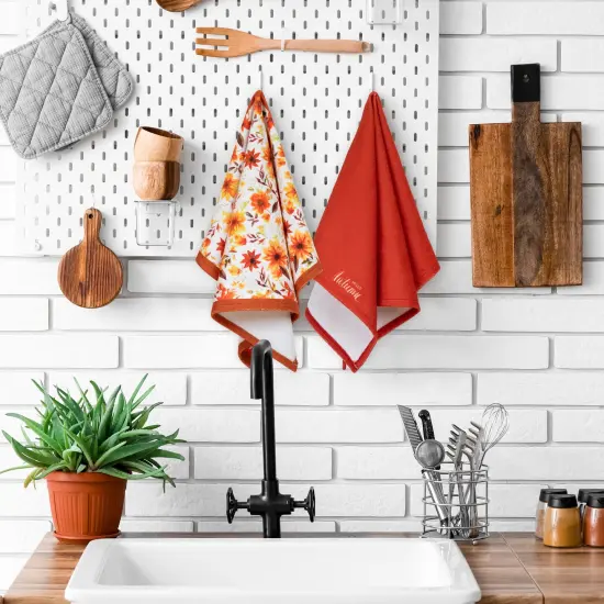 Northlight Hello Autumn and Floral Fall Harvest Kitchen Tea Towels - 26" - Set of 2 Multi {1}