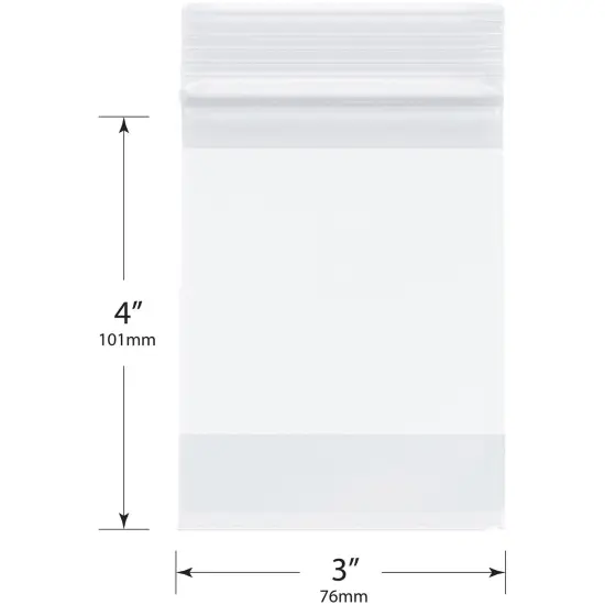 Plymor 3" x 4", 4 Mil with White-Block Heavy Duty Zipper Reclosable Plastic Bags {3}