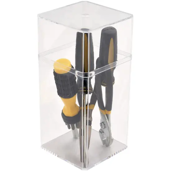 Pioneer Plastics 048C Clear Large Tall Rectangular Plastic Container, 3.75" W x 3.75" D x 8.25" H {5}