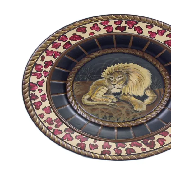 15 Inch Diameter Hand Painted Lion Decorative Plate Brown {4}