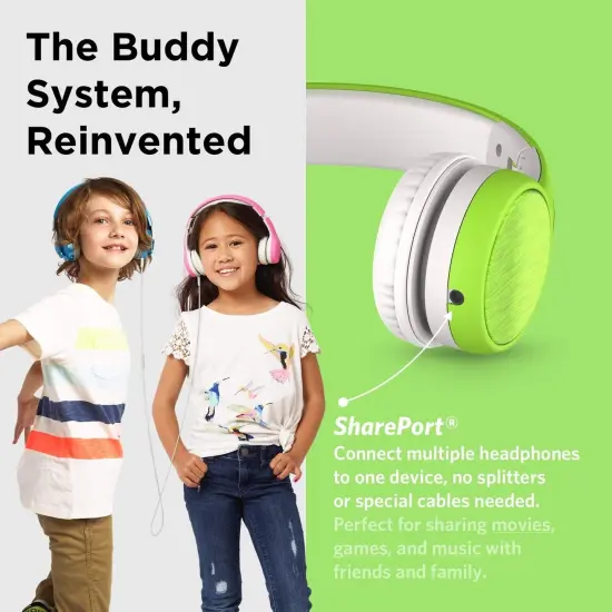 LilGadgets Connect+ Style On-Ear Kids Headphones with Microphone - SharePort Technology, SoftTouch Padding, Detachable Cable, Noise Reduction, Durable & Adjustable - Green, Ages 3-14 {5}
