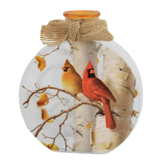 Stony Creek 4.5 Inch Fall Cardinals Pre-Lit Round Sm Thanksgiving Lighted Glass Accent , Thanksgiving Decor Jar Ribbon Autumn White {3}