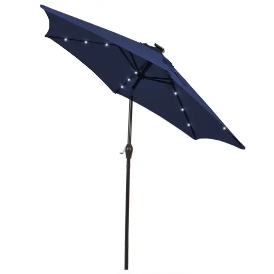 Costway 10' Solar LED Lighted Patio Market Umbrella Shade Tilt Adjustment Crank Tan/Beige/Blue/Navy/Burgundy/Gray {8}