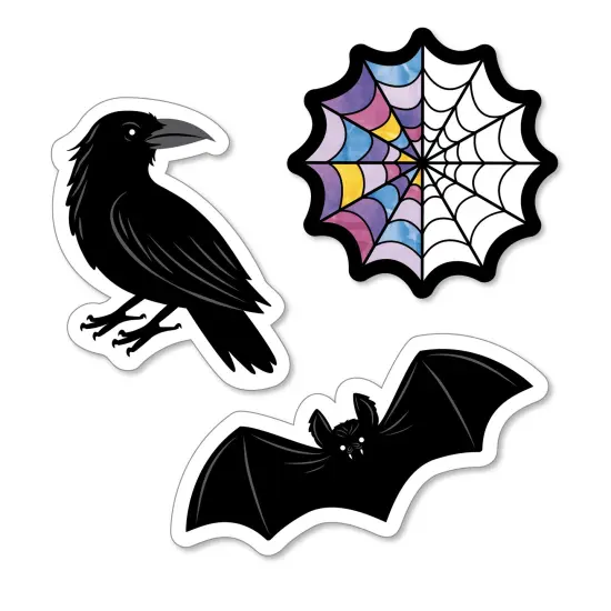 Big Dot of Happiness Goth Girl Small Paper Cutouts, DIY Party Decor Craft, Raven, Bat, Spider Web Stained Glass Window Shaped Party Cut-Outs - 24 Ct {1}