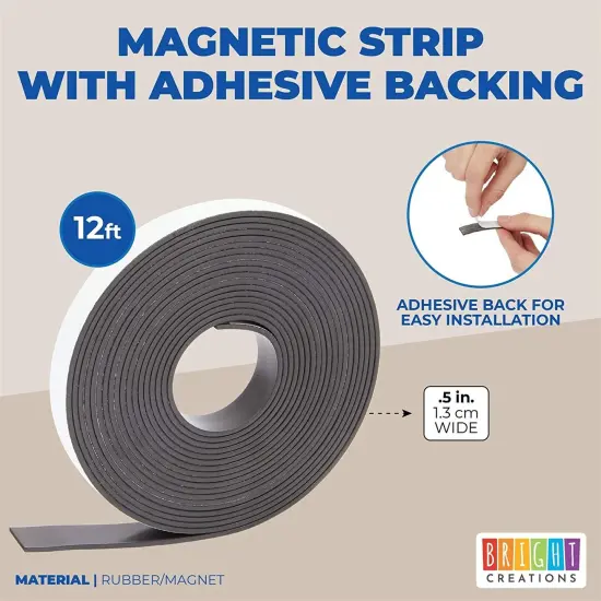 Magnetic Strips Tape with Adhesive Backing, 0.5 in x 12 ft, Flexible Sticky Magnet for Crafts, Peel and Stick Roll Black {2}