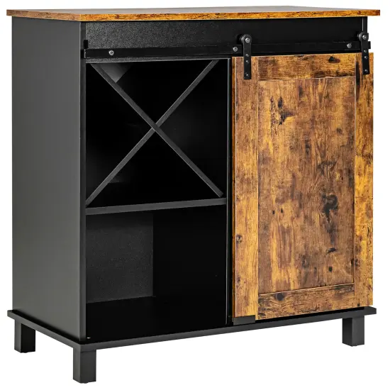 Costway Kitchen Buffet Storage Cabinet Sideboard w/Sliding Barn Door Wine Rack {5}