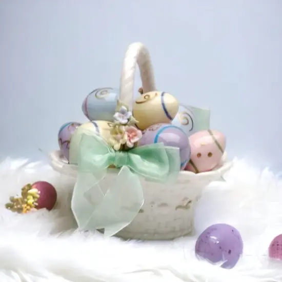 Ceramic Easter Egg Basket Music Box, Home D&eacute;cor, Gift for Her, Gift for Mom, Kitchen D&eacute;cor, Spring D&eacute;cor, Easter D&eacute;cor {2}