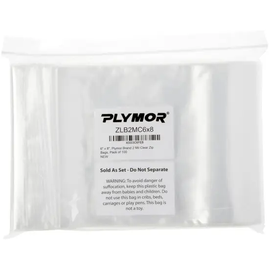 Plymor 6" x 8", 2 Mil Zipper Reclosable Plastic Bags {4}