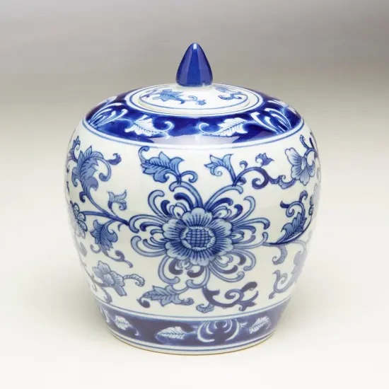 AA Importing 59771 Blue And White Round Jar With Lid {1}