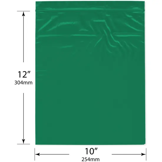 Plymor 10" x 12", Green 2 Mil Zipper Reclosable Plastic Bags {3}