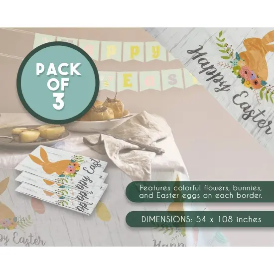 Blue Panda 3 Pack Easter Tablecloth, Happy Easter Bunny Table Cover, 54 x 108 Inch Disposable Rabbit Plastic Tablecloth for Rectangle Table, Easter Day Party Table Decorations and Party Supplies Multicolor {2}