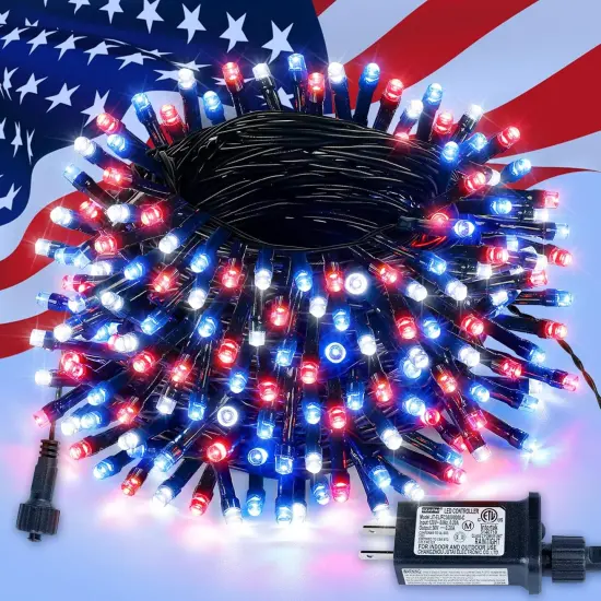 MYGOTO Red White and Blue String Lights,33FT 100LED 4th of July Patriotic Fairy Lights Outdoor Waterproof,8 Modes Memory UL Plug Independence Day Light for Home Party Holiday Tree Xmas Decoration {5}