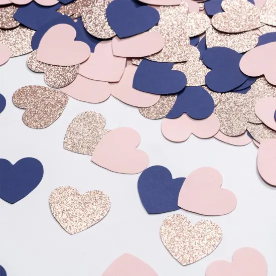 Rose Gold Pink and Royal Blue Heart Confetti Table Decoration for Love Valentine's Day Baby Shower Birthday Wedding Party,1.2 inch in Diameter,200 Counts {3}