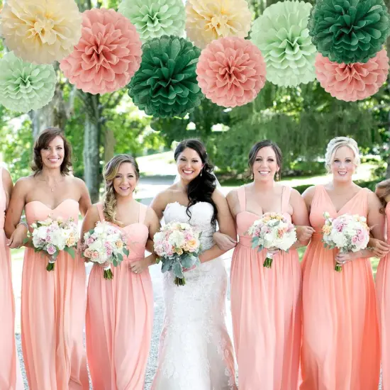 12PCS Paper Tissue Pom Poms Ceiling Decors Sage-Olive Green Pink-Beige Boho Paper Flower Ball for Birthday Bachelorette Wedding Baby Shower Bridal Shower Party Decoration {3}