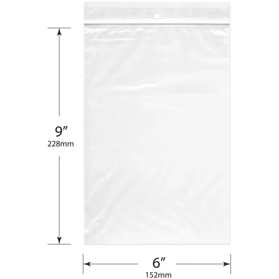Plymor 6" x 9", 2 Mil with Hang-Hole Zipper Reclosable Plastic Bags {3}