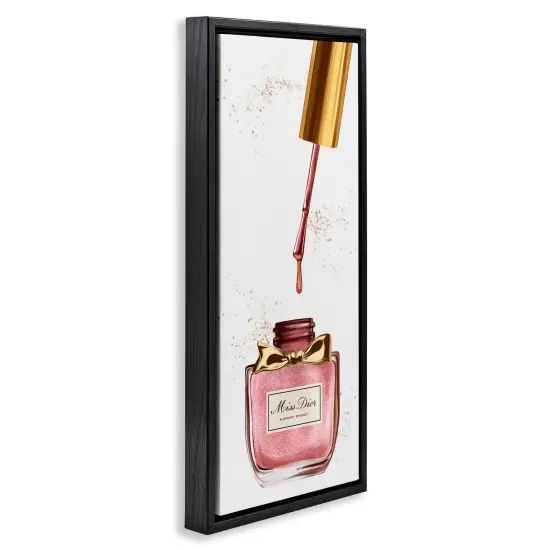 Stupell Industries Makeup Nail Polish Brush Gold & Pink Framed Floater Canvas Wall Art Black Floater Frame {3}